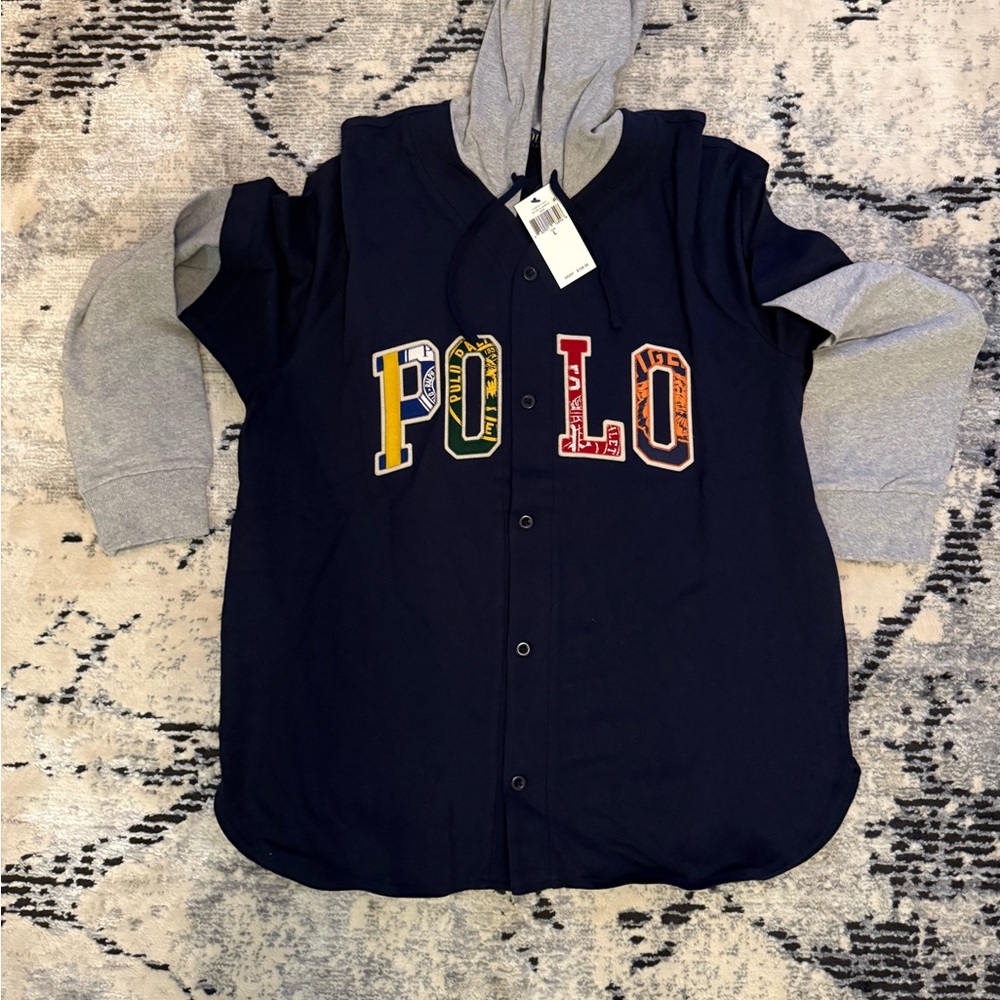Polo by Ralph Lauren Navy Hoodie with Gray Sleeves